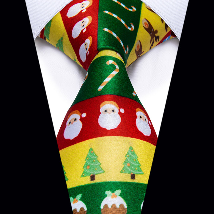 Colorful Red Yellow Green Novelty Christmas Silk Necktie