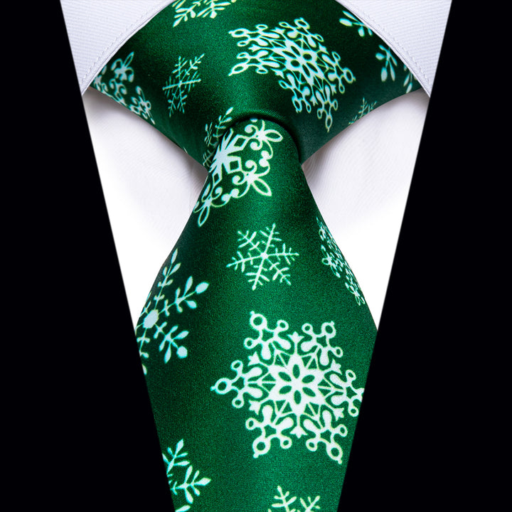 Christmas Tie Green White Snowflake Christmas Silk Necktie