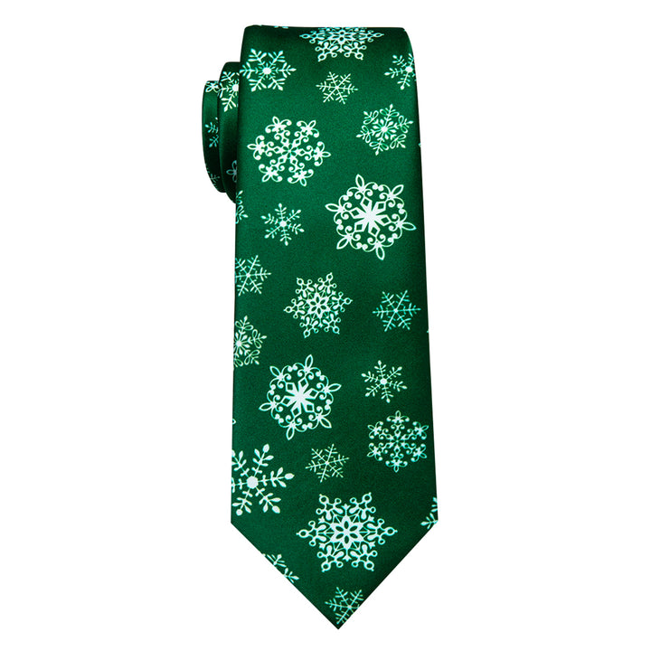 Christmas Tie Green White Snowflake Christmas Silk Necktie