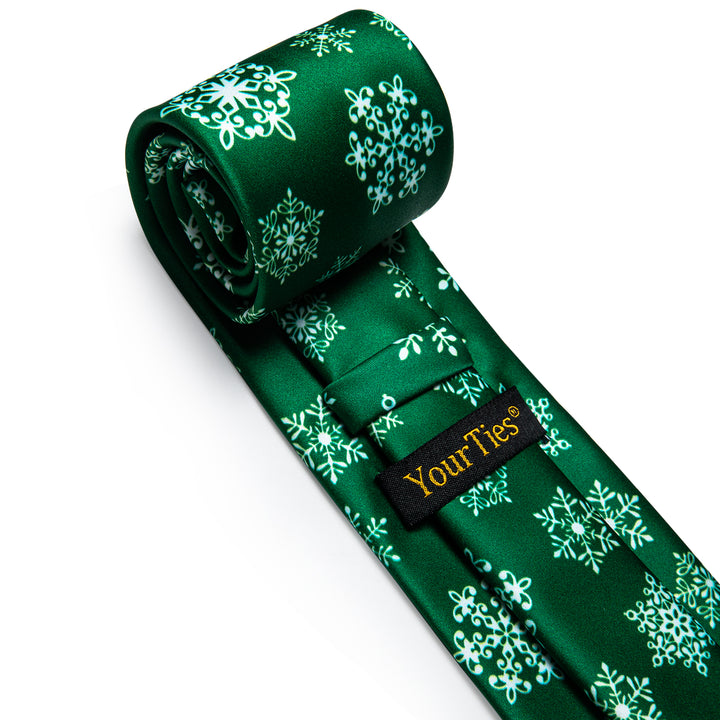 Christmas Tie Green White Snowflake Christmas Silk Necktie