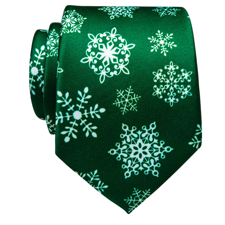 Christmas Tie Green White Snowflake Christmas Silk Necktie