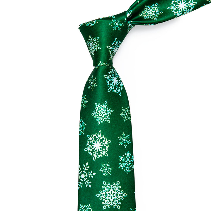 Christmas Tie Green White Snowflake Christmas Silk Necktie