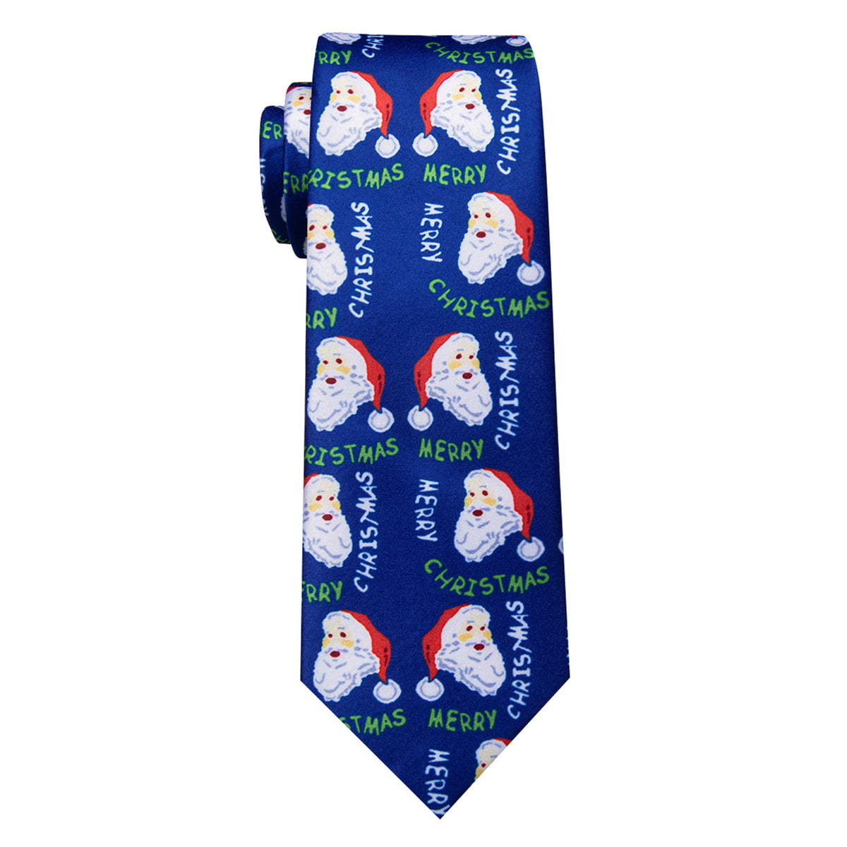 YourTies Blue Santa Claus Christmas Silk Necktie with Golden Tie Clip