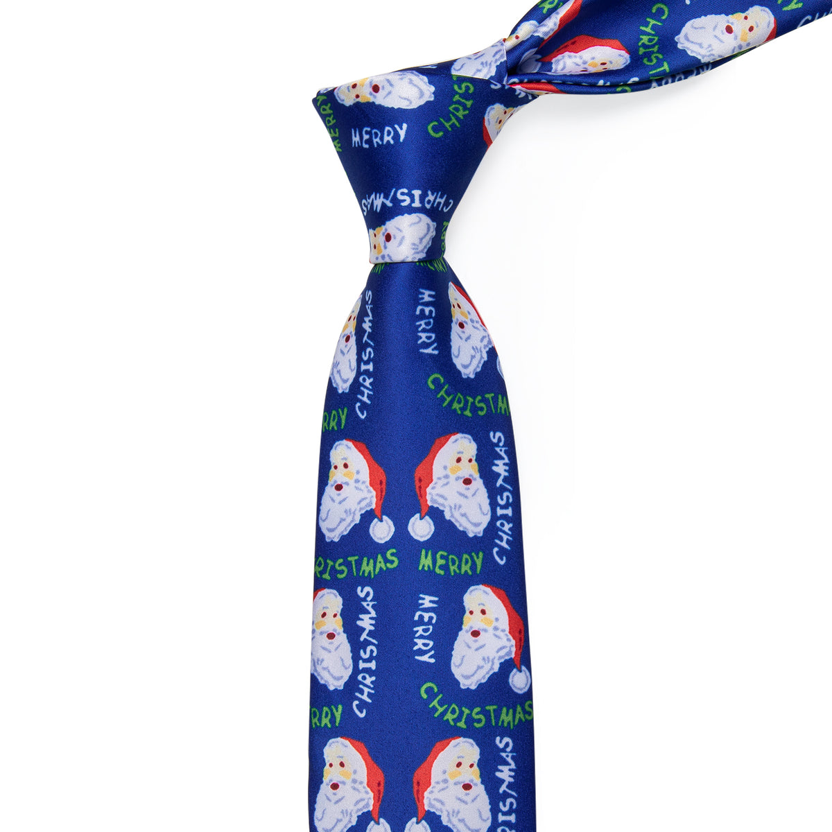 YourTies Blue Santa Claus Christmas Silk Necktie with Golden Tie Clip