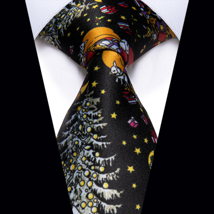 Black Ties White Novelty Christmas Silk Necktie