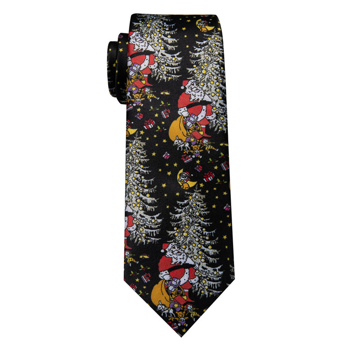 Black Ties White Novelty Christmas Silk Necktie