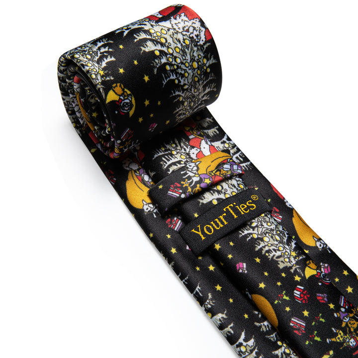 Black Ties White Novelty Christmas Silk Necktie