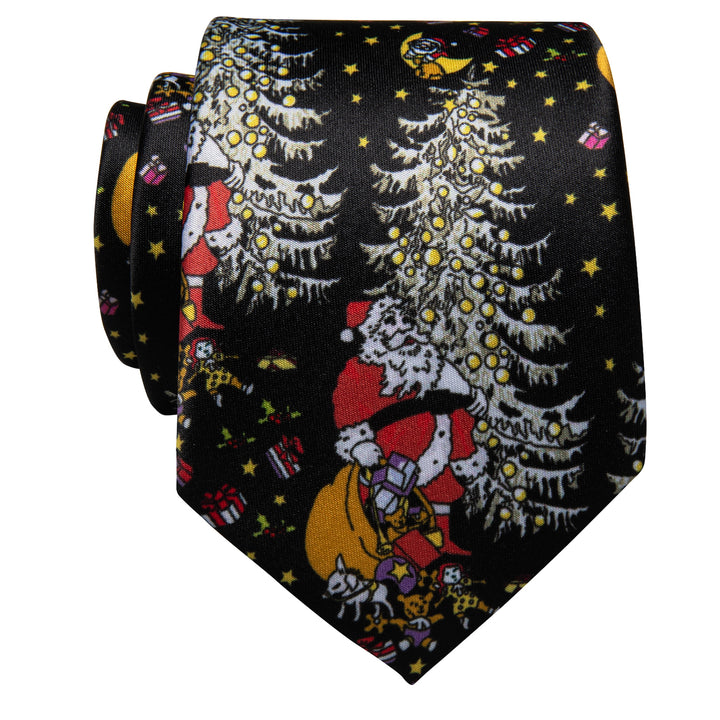 Black Ties White Novelty Christmas Silk Necktie