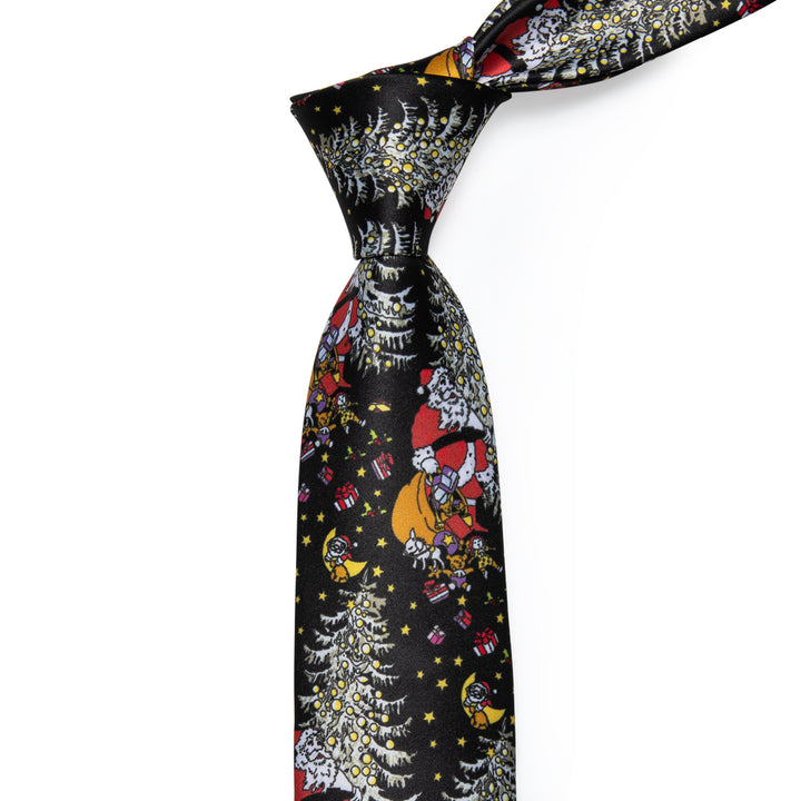 Black Ties White Novelty Christmas Silk Necktie