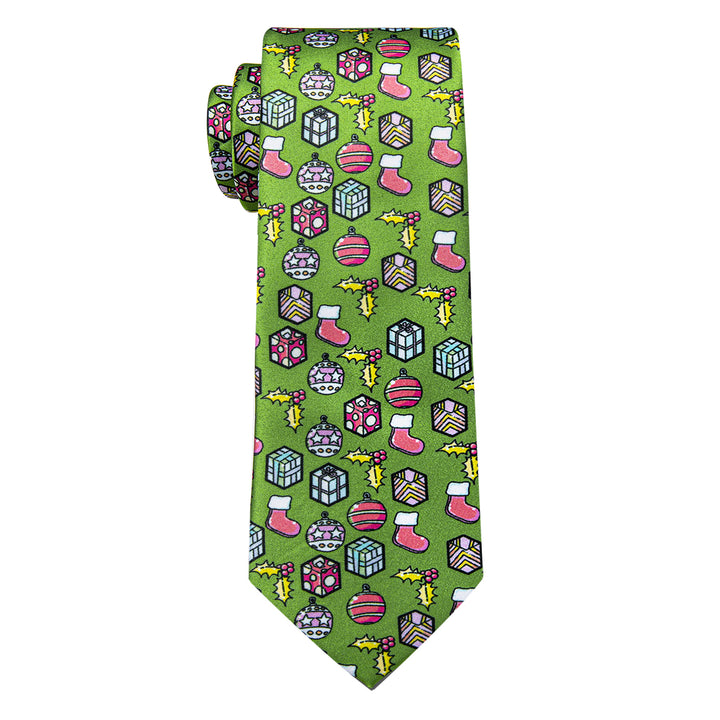  Light Green Men's Novelty Christmas Silk Necktie