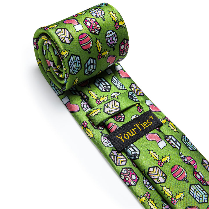  Light Green Men's Novelty Christmas Silk Necktie