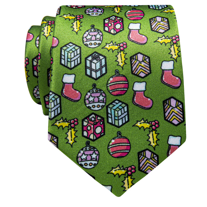  Light Green Men's Novelty Christmas Silk Necktie