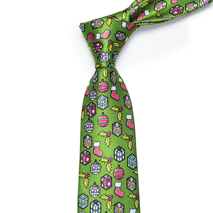  Light Green Men's Novelty Christmas Silk Necktie