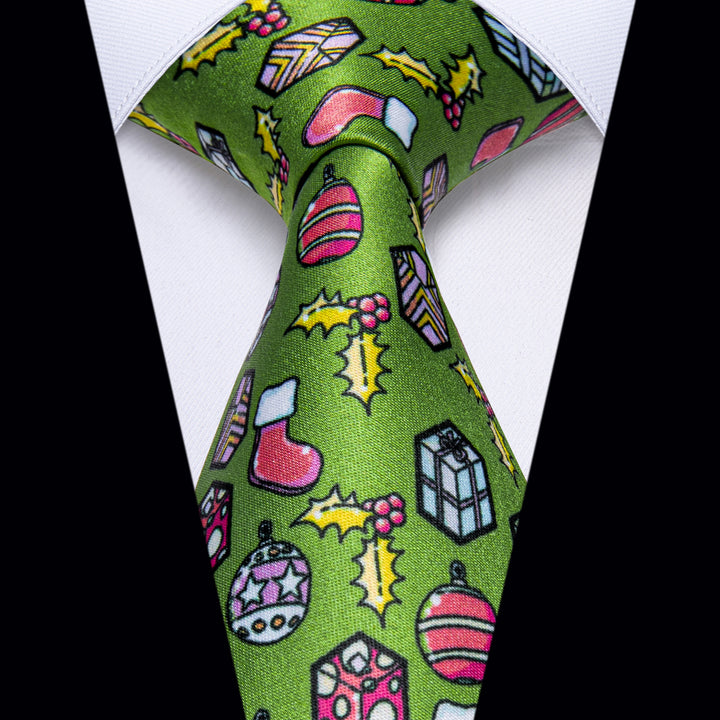  Light Green Men's Novelty Christmas Silk Necktie