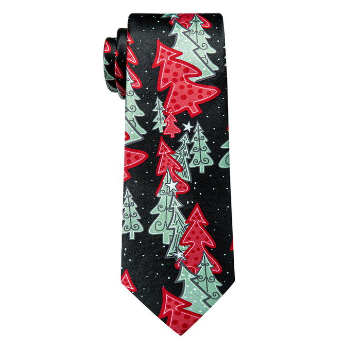  Christmas Necktie Black Colorful Christmas Tree Silk Necktie