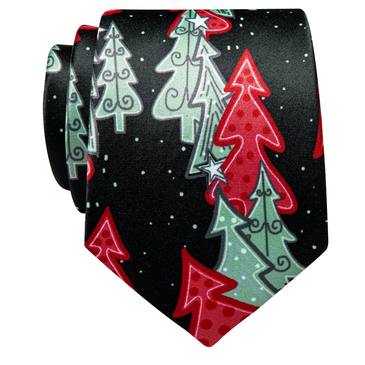  Christmas Necktie Black Colorful Christmas Tree Silk Necktie