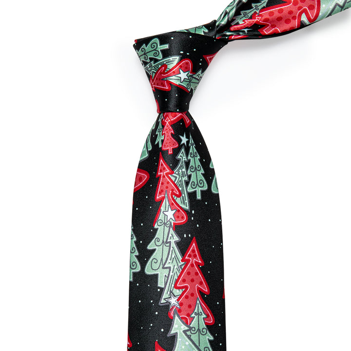  Christmas Necktie Black Colorful Christmas Tree Silk Necktie