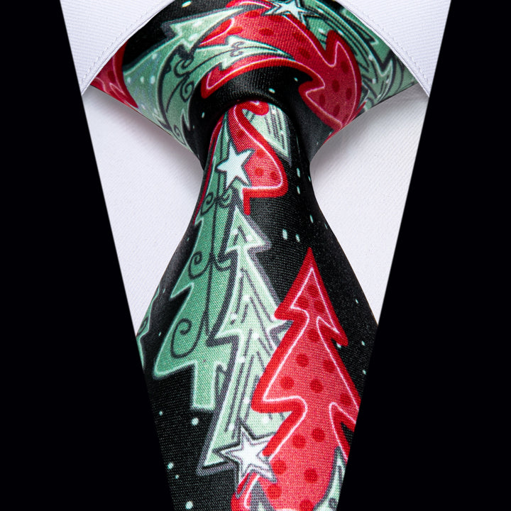  Christmas Necktie Black Colorful Christmas Tree Silk Necktie