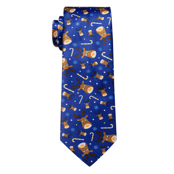 YourTies Blue Christmas Elk Silk Necktie with Golden Tie Clip