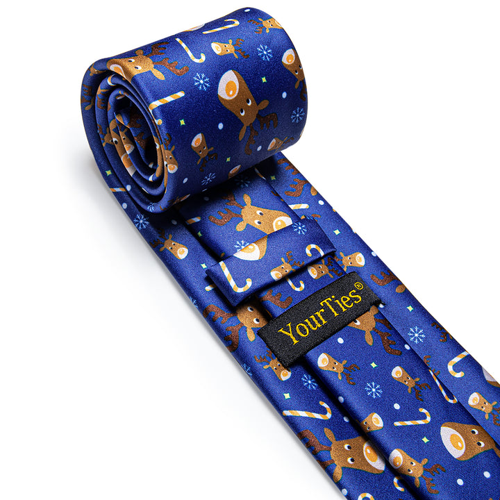 YourTies Blue Tie Christmas Elk Silk Novelty Holiday Necktie