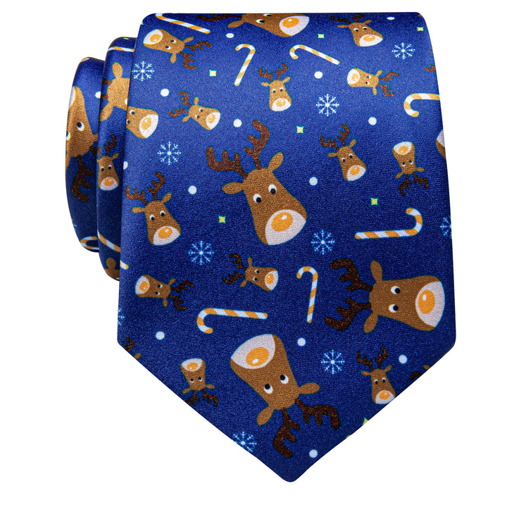 YourTies Blue Tie Christmas Elk Silk Novelty Holiday Necktie