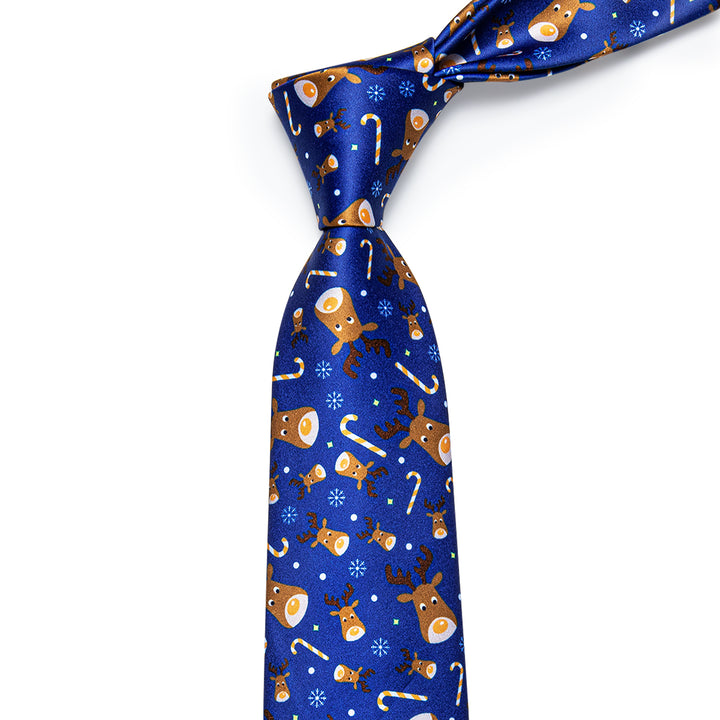 YourTies Blue Christmas Elk Silk Necktie with Golden Tie Clip