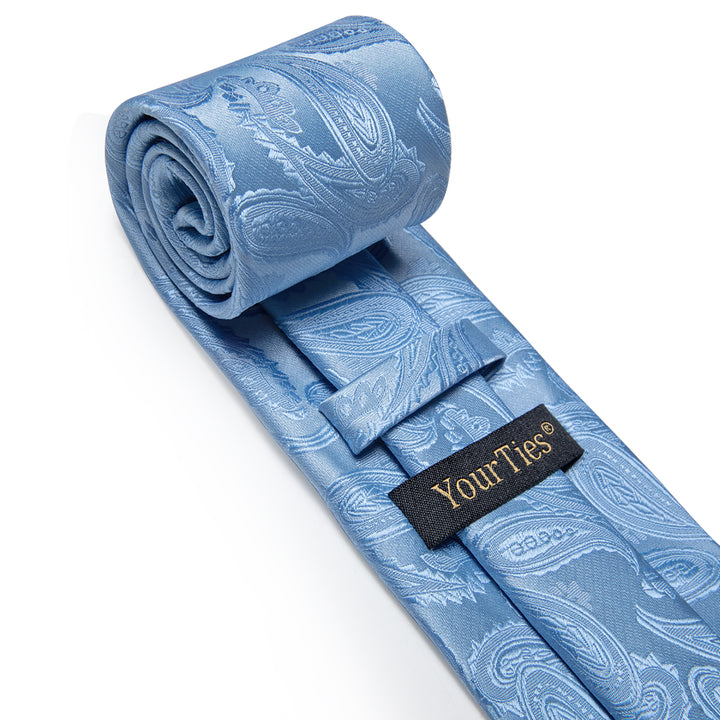 YourTies Light Blue Tie Sky Blue Paisley Silk Necktie