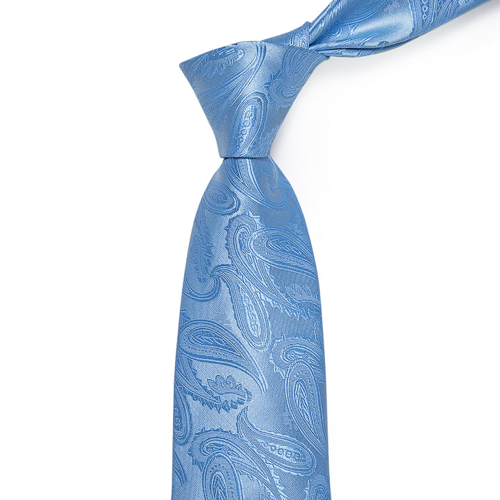 YourTies Light Blue Tie Sky Blue Paisley Silk Necktie