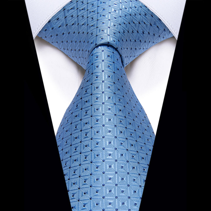 YourTies Sky Blue Plaid Silk Necktie