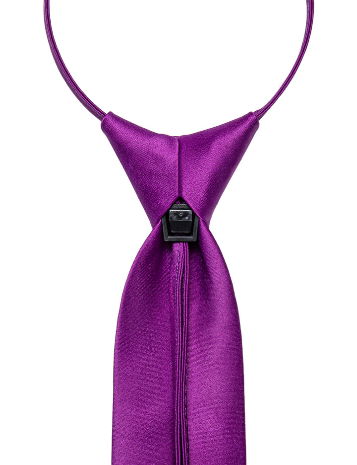 Purple Mens Silk Adjustable Zipper Pre tied Necktie Hanky Set