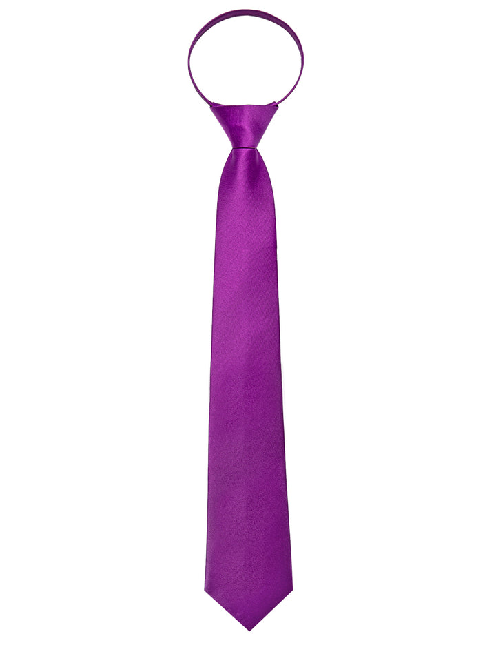 Purple Mens Silk Adjustable Zipper Pre tied Necktie Hanky Set