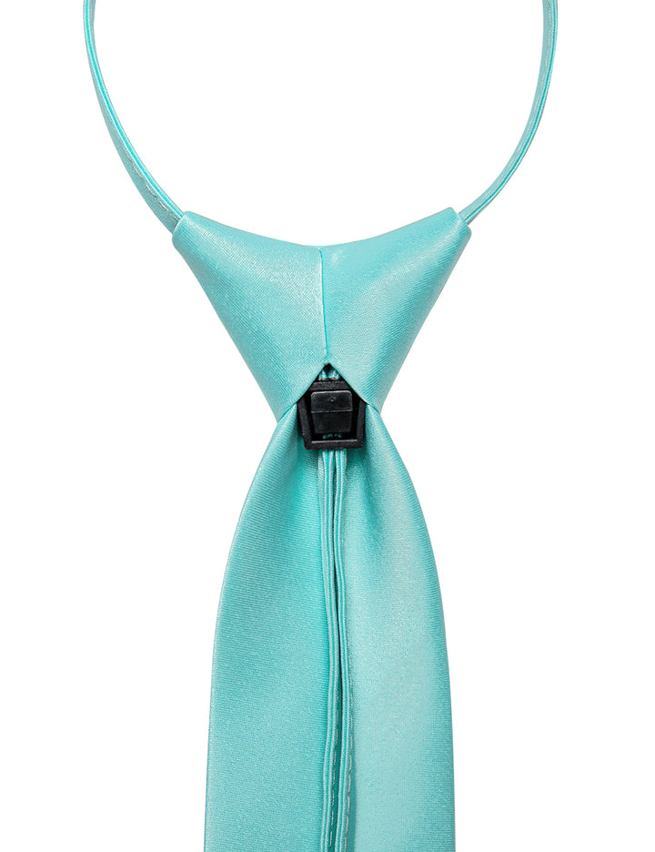 Turquoise Solid Adjustable Zipper Pre-tied Necktie Hanky Set