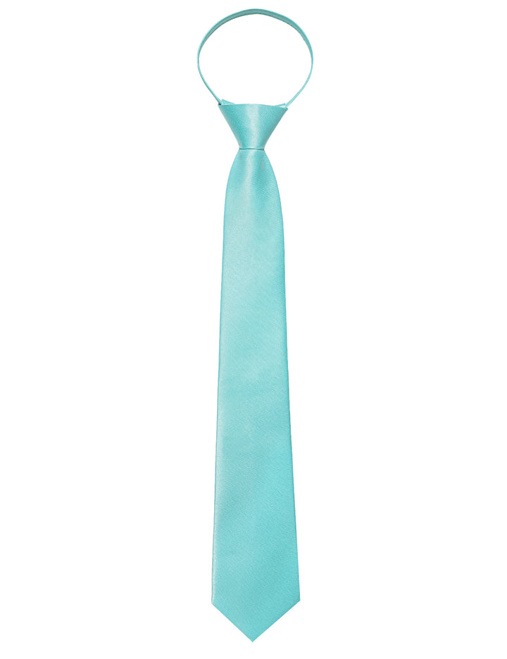 Turquoise Solid Adjustable Zipper Pre-tied Necktie Hanky Set