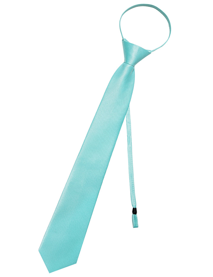 Turquoise Solid Adjustable Zipper Pre-tied Necktie Hanky Set