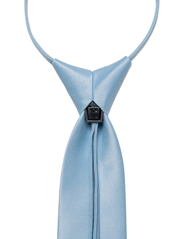 YourTies Baby Blue Tie Solid Silk Pre-tied Necktie Pocket Square Set