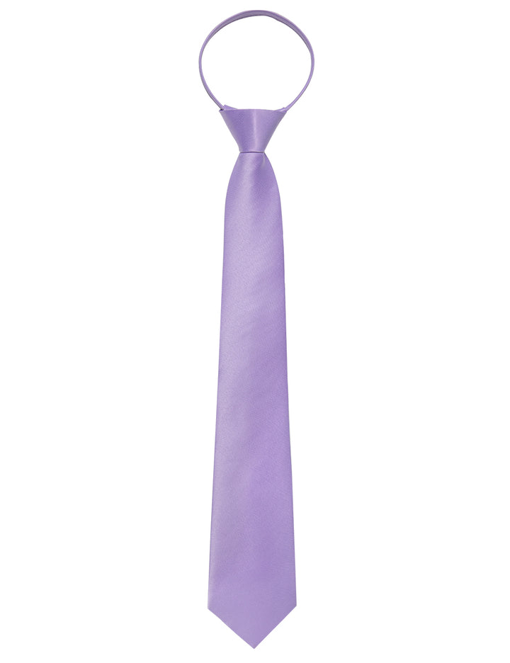  Lilac Purple Solid Silk Zipper Pre-tied Necktie Hanky Set