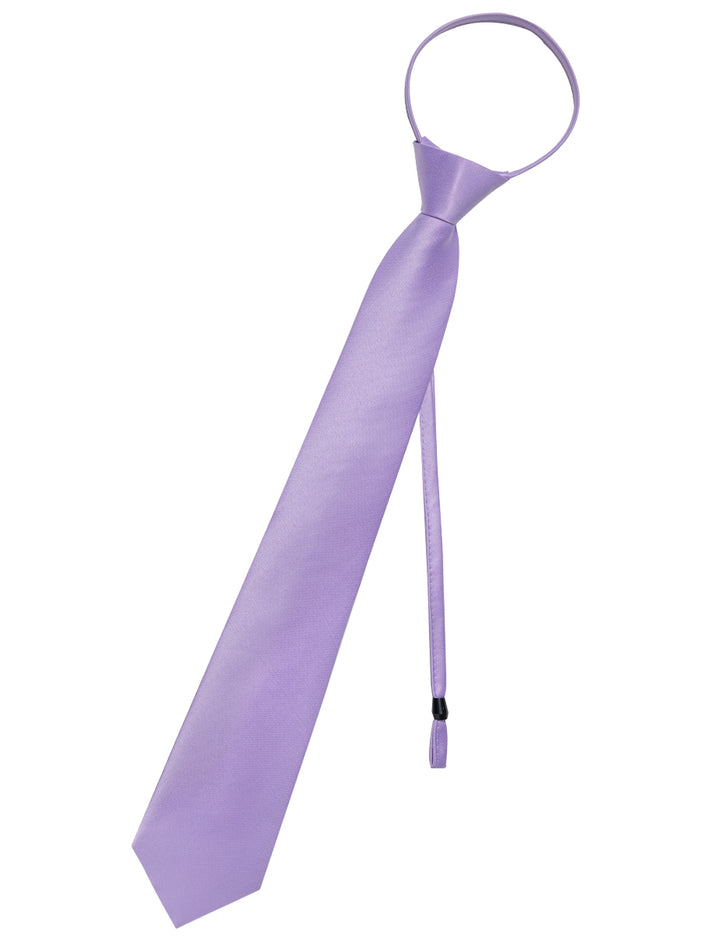  Lilac Purple Solid Silk Zipper Pre-tied Necktie Hanky Set