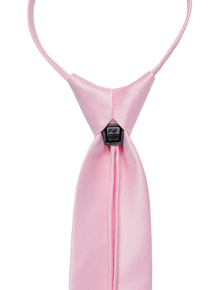 Baby Pink Silk Adjustable Zipper Pre-tied Men's Tie Hanky Set