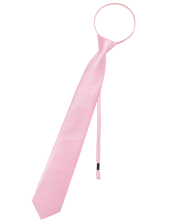 Baby Pink Silk Adjustable Zipper Pre-tied Men's Tie Hanky Set