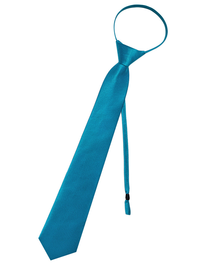  Lake Blue Solid Silk Adjustable Zipper Pre-tied Necktie Set