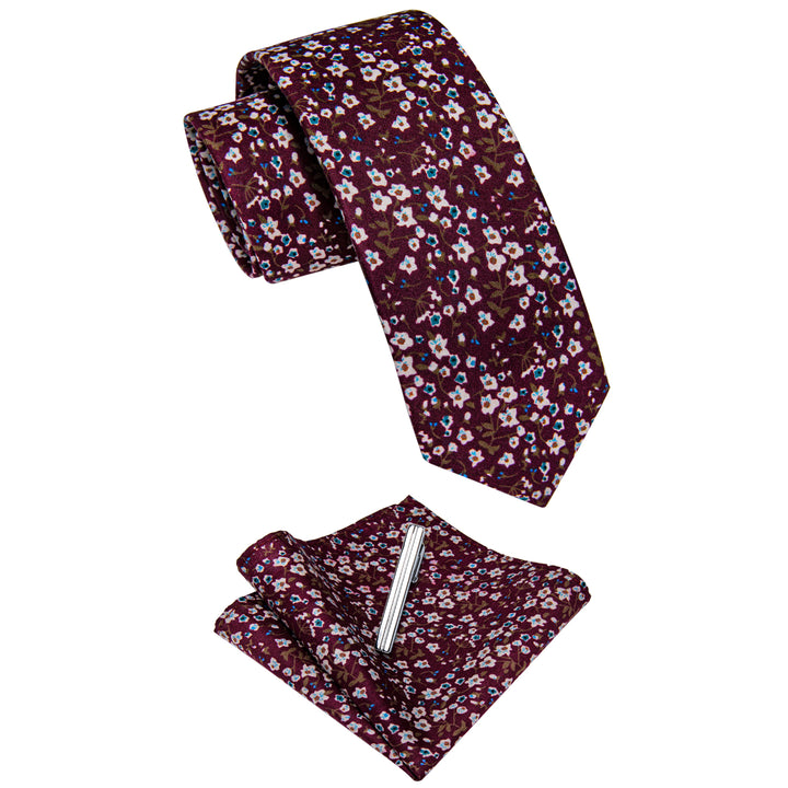 black suit  red floral cottom tie