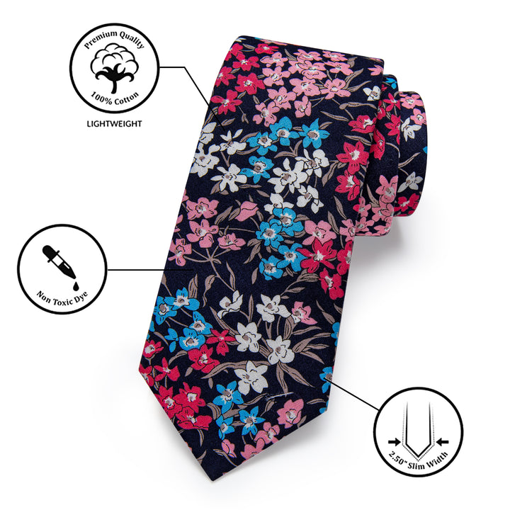 Rouge Red Floral Printed Skinny Men's Tie Set with Tie Clip