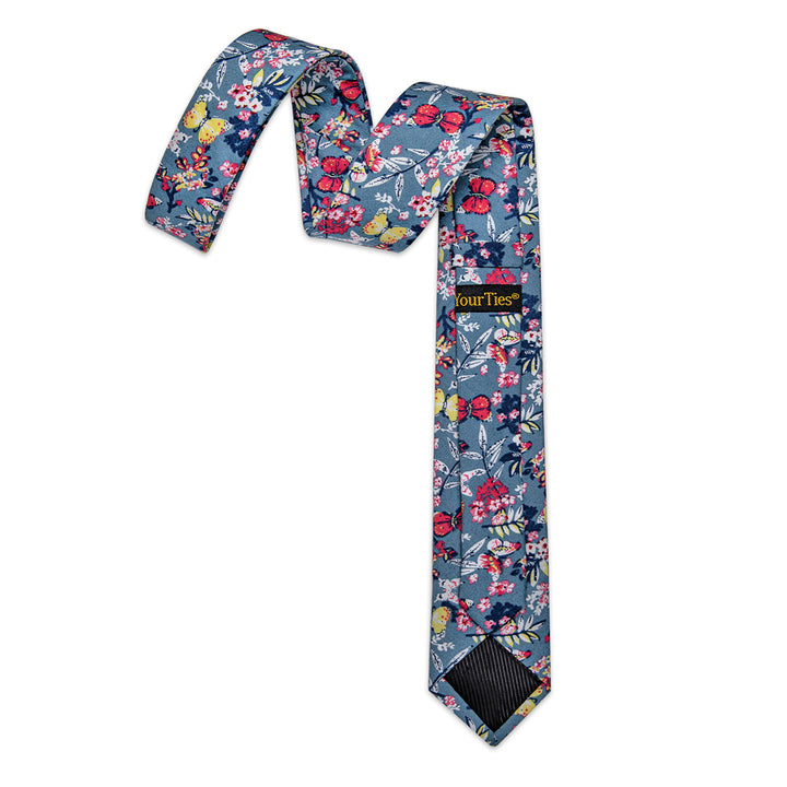 YourTies Sky Blue Tie Red Floral Printed Tie with Clip Set 6.35cm