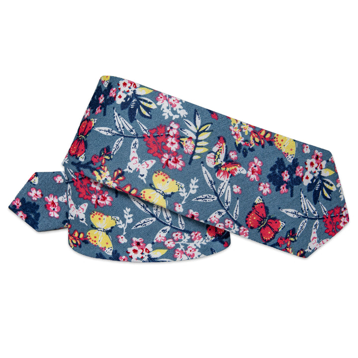 YourTies Sky Blue Tie Red Floral Printed Tie with Clip Set 6.35cm