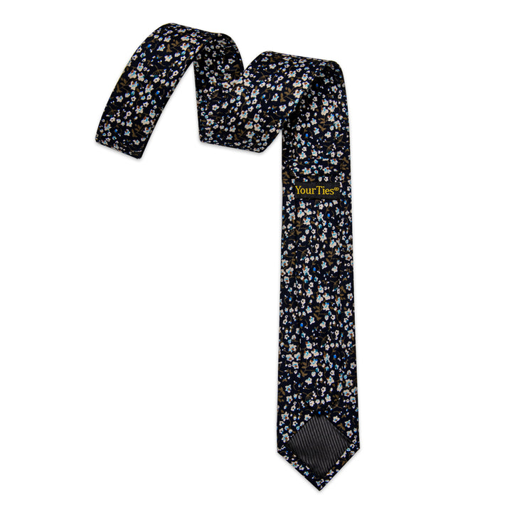 YourTies Blue Black Printed Skinny Tie Set with Tie Clip