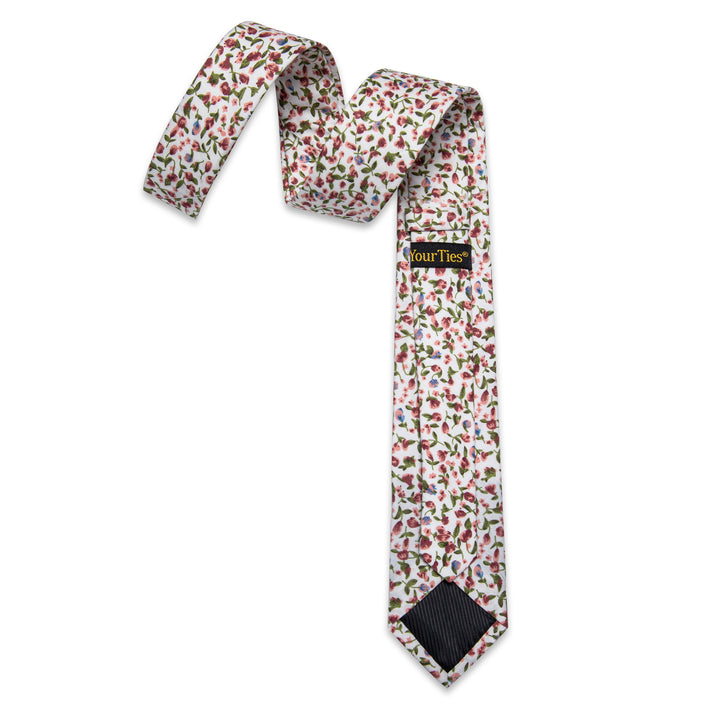  Red Blue Floral Printed Skinny Silk Tie Set with Tie Clip