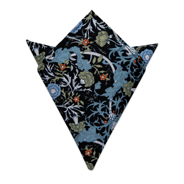 Black Tie Blue Green Floral 3.15 Inch Necktie Set with Clip