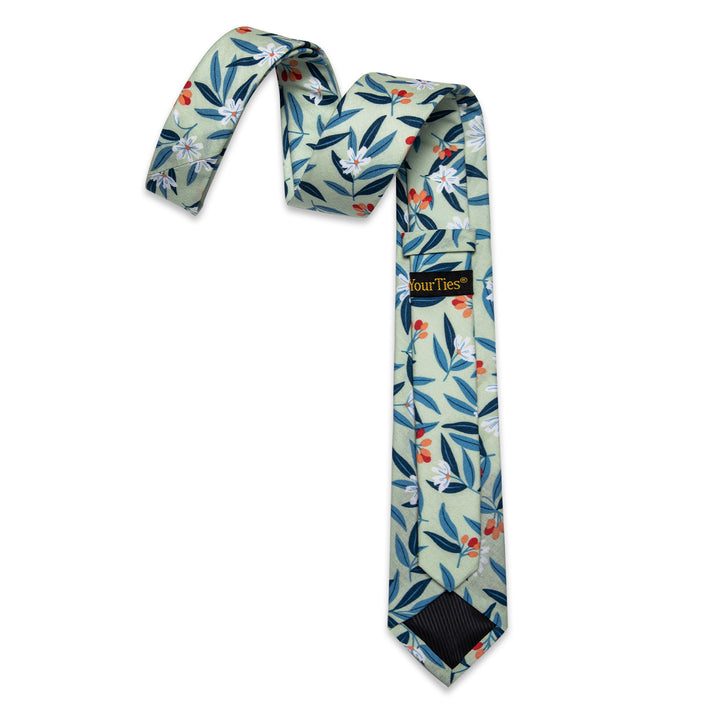  Blue Green Printed Leaf Skinny Men's Tie with Tie Clip Set