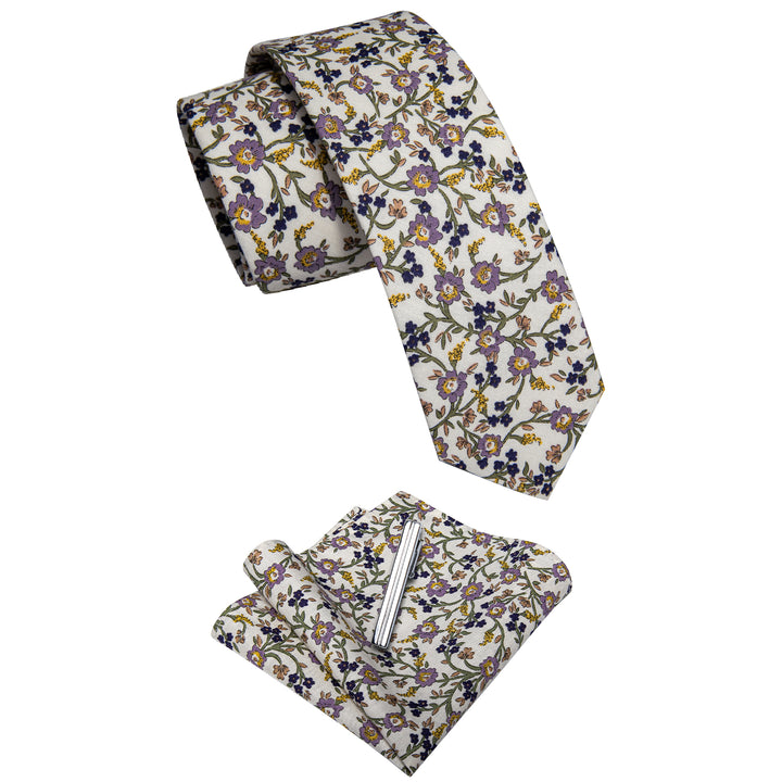 black suit white floral cottom tie