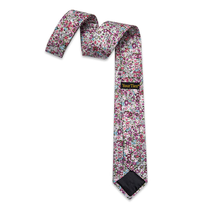 Carmine Red Floral Printed Skinny Necktie Set with Tie Clip